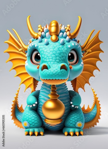 A Kawaii Baby Dragon. Bright and colorful 3D render computer generated. Adorable dragon baby with large eyes and realistic scales © ImagineWorld
