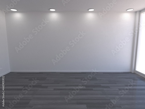 Empty living room 3d render illustration clear with gray wood floor