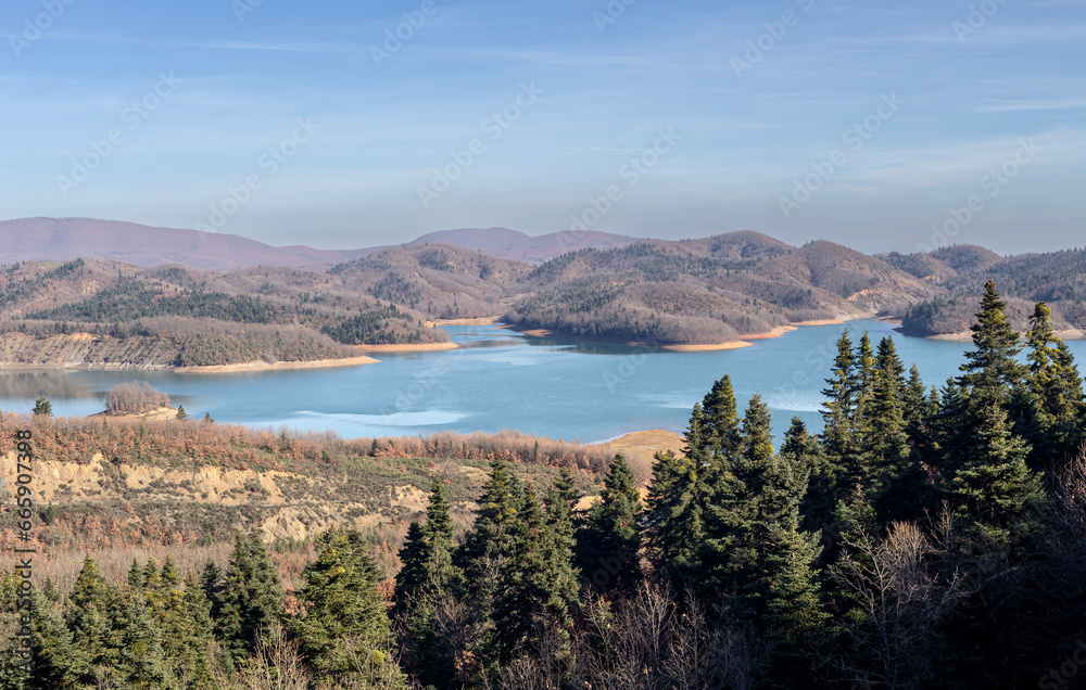 Panoramic view of artificial Lake Plastiras (Prefecture of Karditsa, Thessaly, Greece)