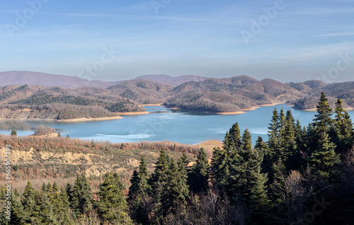 Panoramic view of artificial Lake Plastiras (Prefecture of Karditsa, Thessaly, Greece)