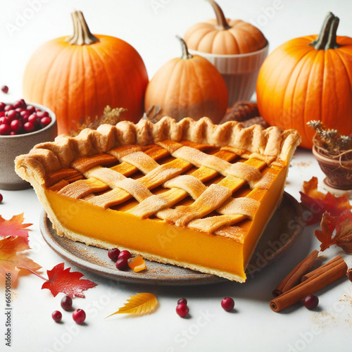 Luscious Slice of Pumpkin Pie with Lattice Crust