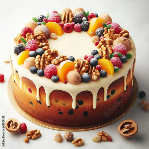 Delicious circle shape fruitcake with cream cheese frosting