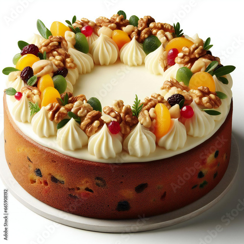 Delicious circle shape fruitcake with cream cheese frosting