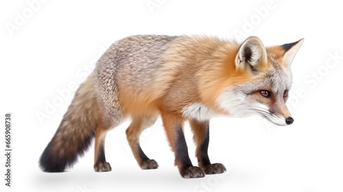 Side view of a Red fox looking down, isolated on transparent background. 