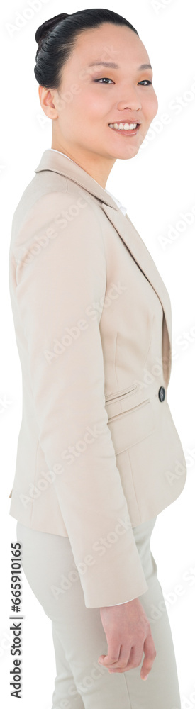Digital png photo of happy asian businesswoman standing on transparent background Digital png photo of happy asian businesswoman standing on transparent background