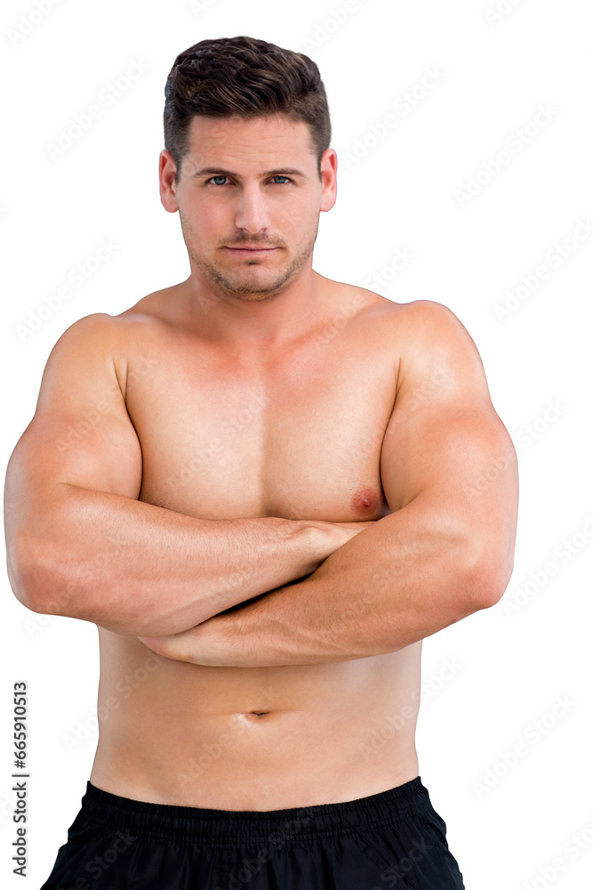 Digital png photo of caucasian shirtless man on transparent background