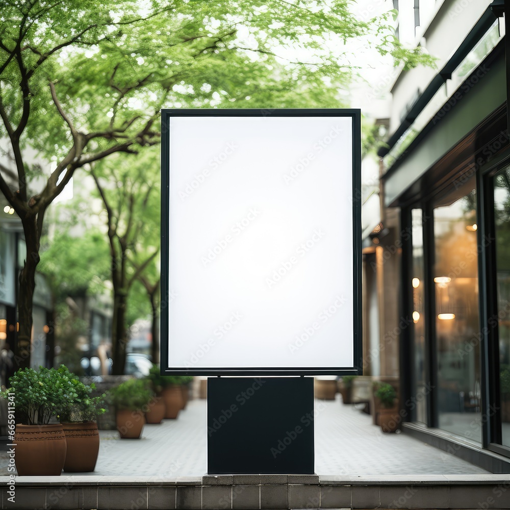 Blank mock up of store showcase and add advertisement window with greenery tree background. Blank mock up of store showcase and add advertisement window with greenery tree background.