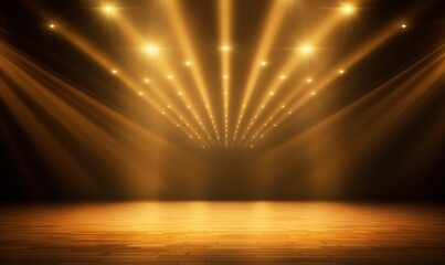 Empty stage podium background, luxury gold background with shiny glow lights