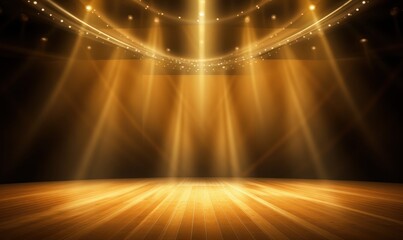 Empty stage podium background, luxury gold background with shiny glow lights