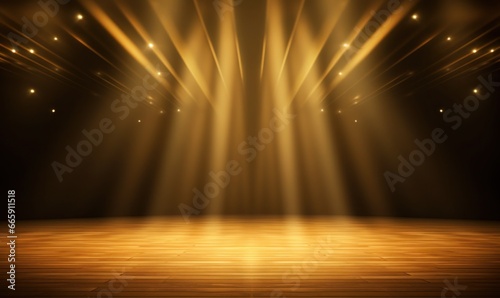 Empty stage podium background, luxury gold background with shiny glow lights