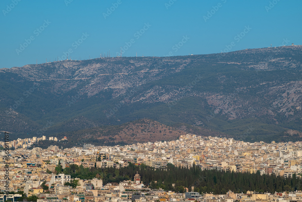 Aerial cityscape view of Athens capital city of Greece