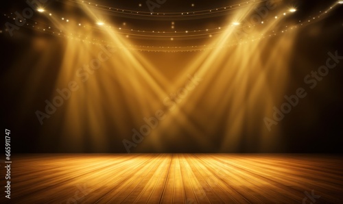 Empty stage podium background, luxury gold background with shiny glow lights