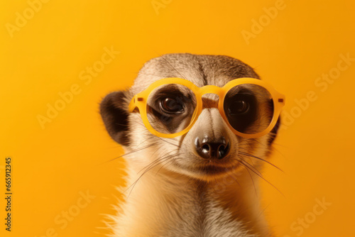 Whimsical and Fun Meerkat Sporting Cute Sunglasses Outdoors is AI Generative.