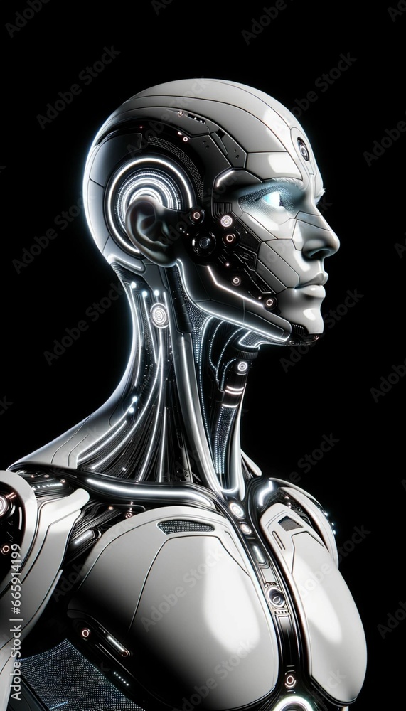 futuristic human portrait. Side view futuristic human portrait. Side view