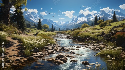 Captivating Natural Tapestry: Exploring the Majestic Harmony of Rivers, Mountains, and Forests in the Great Outdoors, generative AI © Photo Treiller 5