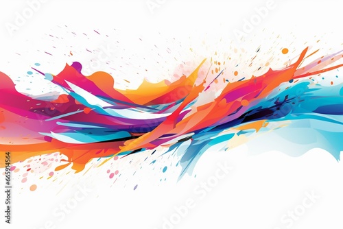 Colorful abstract graphic with gradient stripes and splashes on white. Generative AI