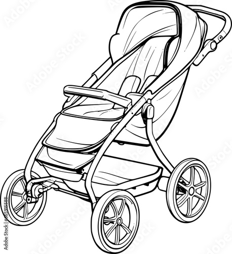 outline illustration of stroller for coloring page