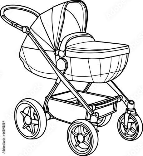 outline illustration of stroller for coloring page