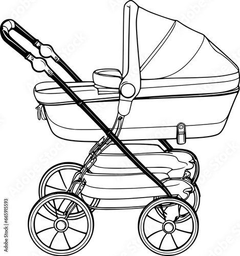 outline illustration of stroller for coloring page