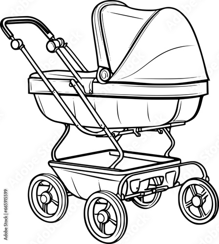 outline illustration of stroller for coloring page