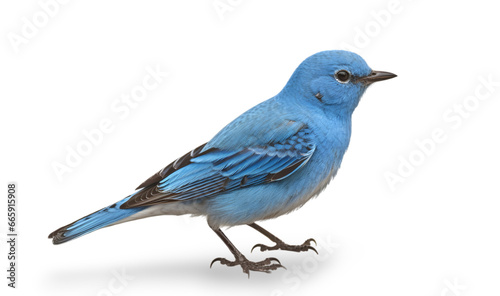Side view, adorable mountain bluebird isolated on transparent background.
