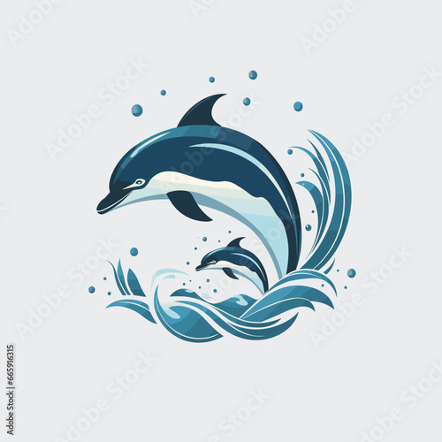 a minimalistic and elegant logo featuring two dolphins. AI Vector EPS file