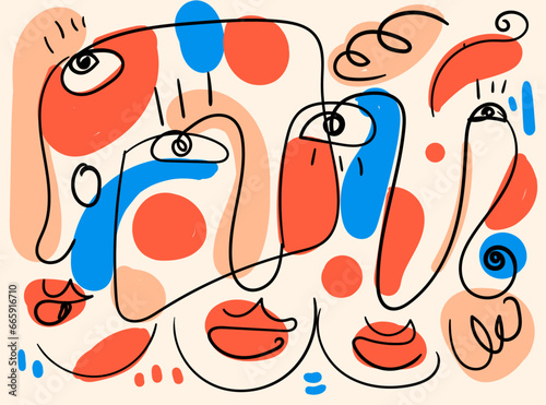 Handcrafted vector illustrations inspired by Picasso's Cubism, featuring abstract portraits with intricate black lines, perfect for wall art and home decoration.