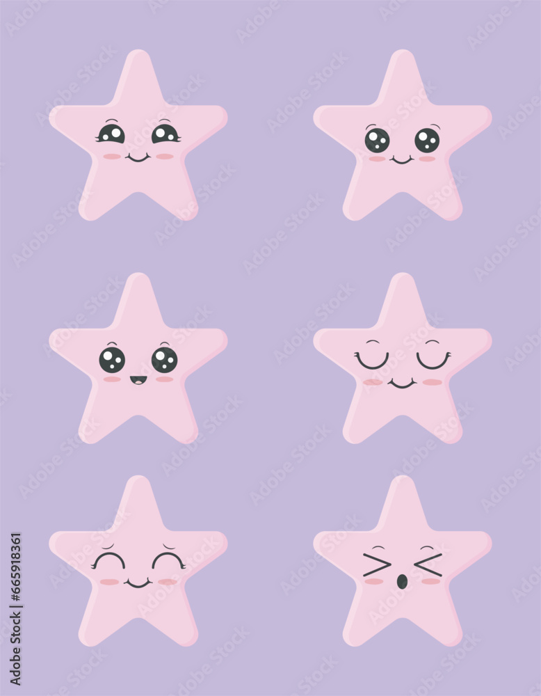 Star cartoon vector clipart. kawaii Star emoji cartoon. Set of star