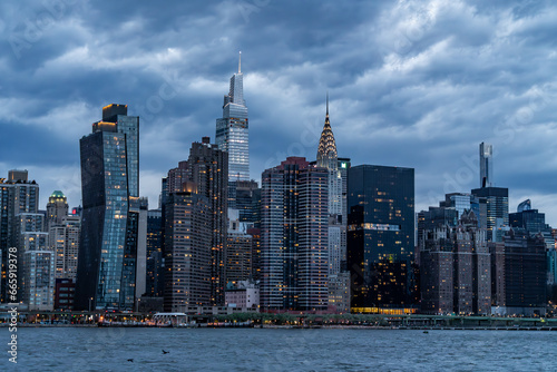 NYC city skyline at dusk