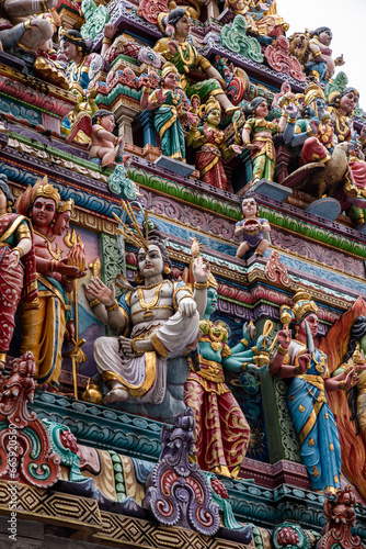 Veeramakaliamman Temple Singapore. details of the Hindu art on the facade of Sri Veeramakaliamman Temple in Little India, Singapore.