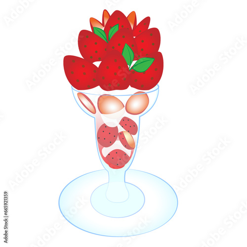 Illustration of a parfait with plenty of strawberries