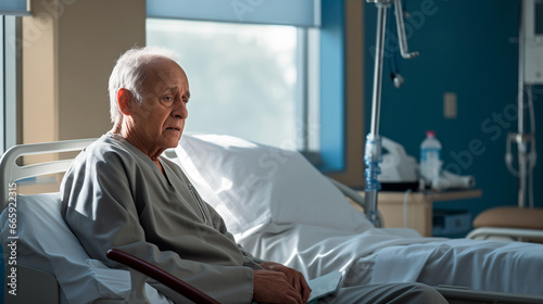 hombre viejo y enfermo en un hospital  photo