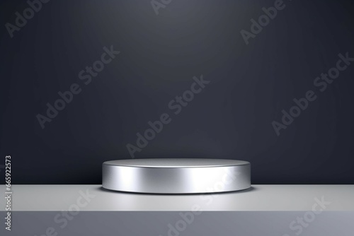 Silver product background stand or podium pedestal on advertising display with blank backdrops