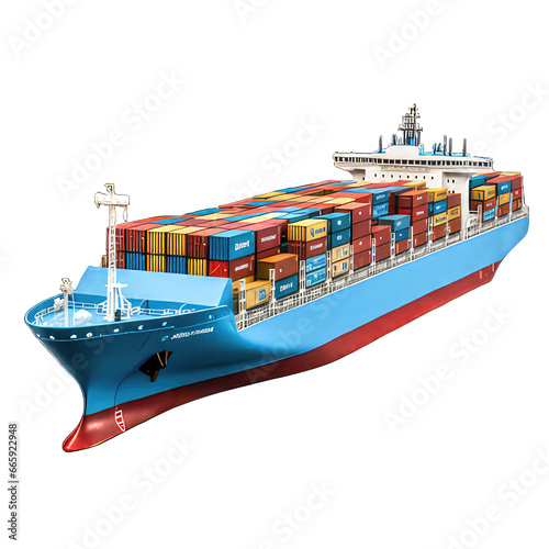 Container ship isolated on white png transparent background