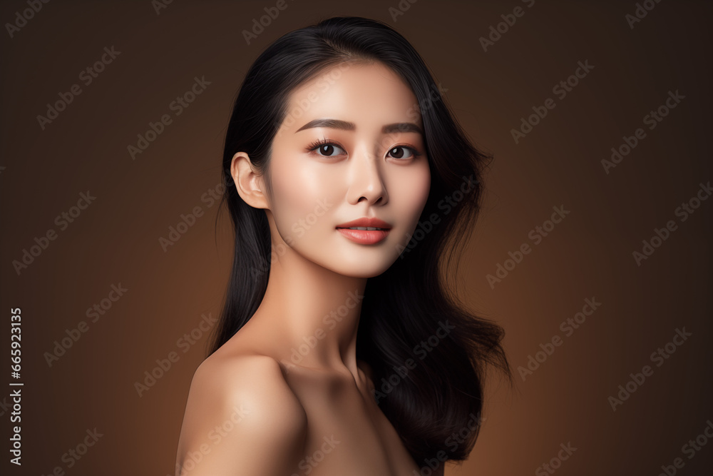 Beautiful young asian woman with clean fresh skin on brown background, Face care, Facial treatment, Cosmetology, beauty and spa, Asian women portrait Beautiful young asian woman with clean fresh skin on brown background, Face care, Facial treatment, Cosmetology, beauty and spa, Asian women portrait
