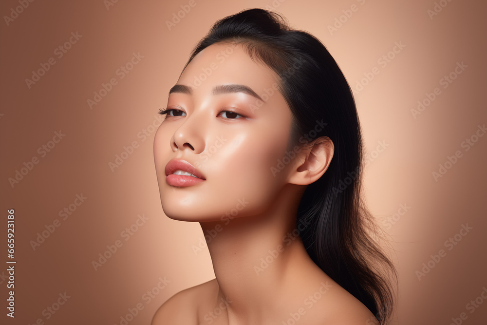 Beautiful young asian woman with clean fresh skin on brown background, Face care, Facial treatment, Cosmetology, beauty and spa, Asian women portrait Beautiful young asian woman with clean fresh skin on brown background, Face care, Facial treatment, Cosmetology, beauty and spa, Asian women portrait