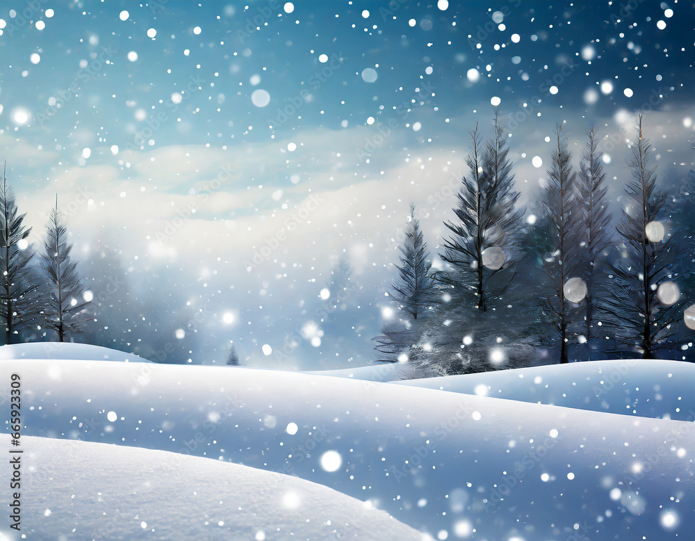 winter landscape background with snow falling