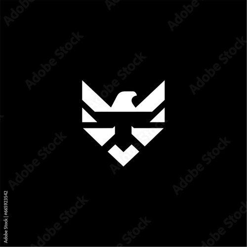 The T logo that looks like an eagle. White color on black background. Vector symbol photo