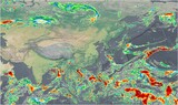 El mapa meteorológico muestra intensas precipitaciones en Asia, destacando los importantes patrones de lluvia de la región.
