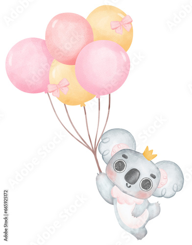 baby koala with balloons