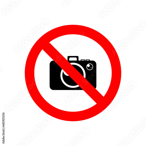 No camera sign on white background. label sticker warning.