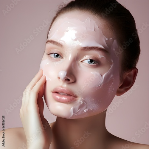  A real healthy glowing skin girl picture for a skincare product website with a face mask