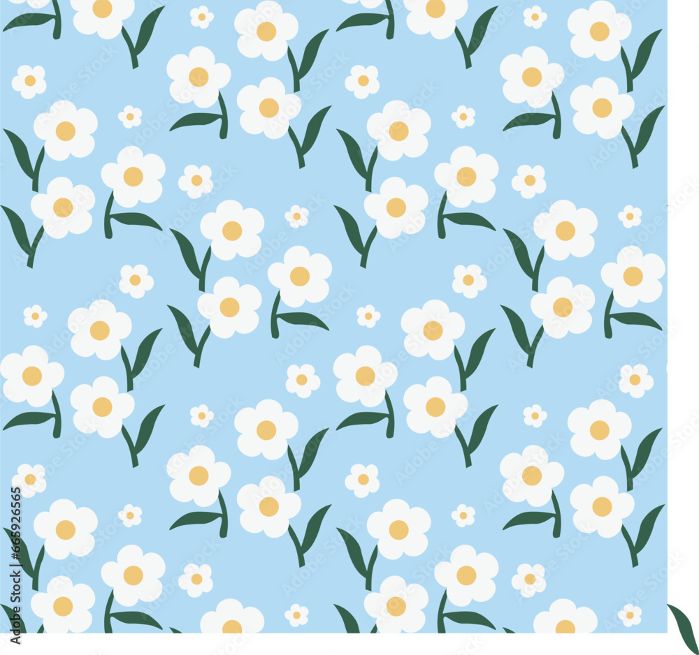  chamomile print on a blue background
