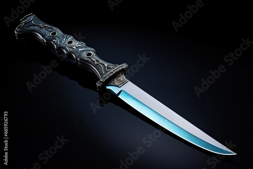 hunting knife on a black background. close-up photo, knife on a black background HD 8K wallpaper Stock Photographic Image, AI Generated