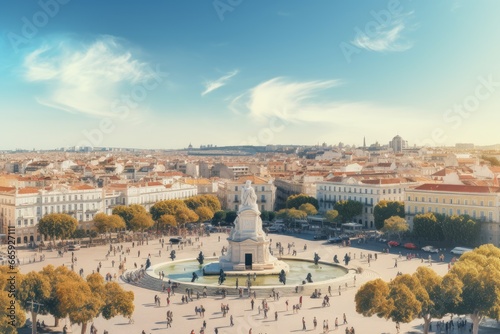 Lisbon, Portugal. Panoramic view of the Piazza della Repubblica and the Pantheon, Lisbon aerial skyline panorama european city view on marques pombal square monument, AI Generated