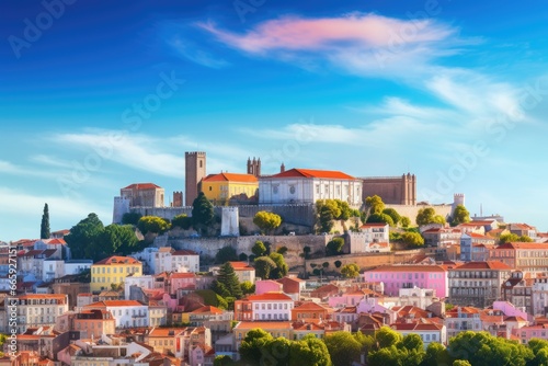 Panoramic view of the old town of Vilnius, Lithuania, Lisbon, Portugal skyline with Sao Jorge Castle, AI Generated