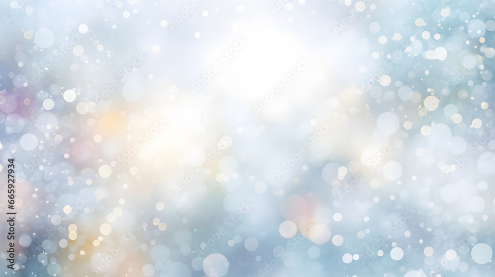 Christmas background with bokeh defocused lights and snowflakes