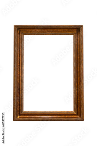 Wooden picture frame, Old picture frame isolated transparency background, Photo frames mockup