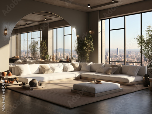 modern bright interiors apartment Living room. Generative AI