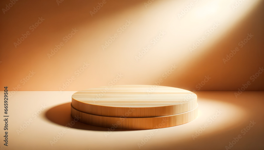 Wooden podium for product presentation. Abstract background. Mockup. Generative AI Wooden podium for product presentation. Abstract background. Mockup. Generative AI